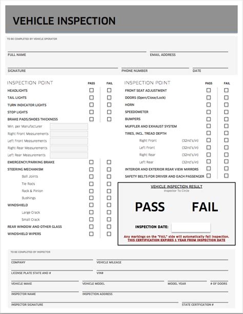 Free Printable Point Vehicle Inspection Form Printable Forms Free