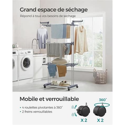 Songmics Tendoir Linge S Choir Mobile Niveaux Avec Roulettes