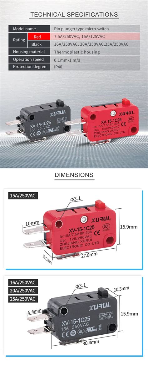 Xurui A A A Vac Vac Pin Plunger Type Factory Micro Switch