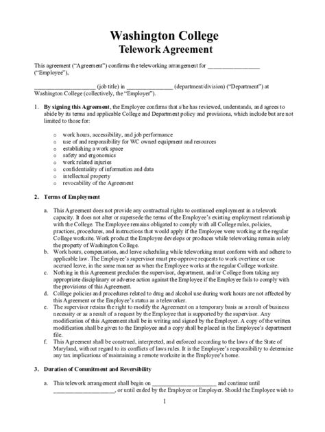 Fillable Online Telework Agreement Voluntary University Of Washington