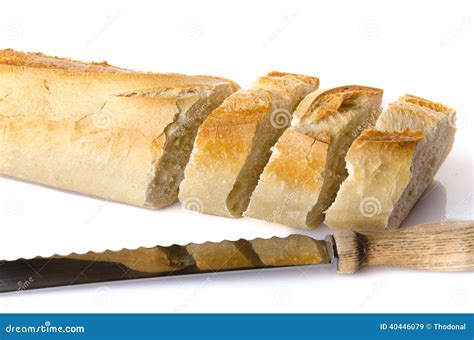 Slices Of Baguette With A Knife Stock Image - Image of bread, food ...