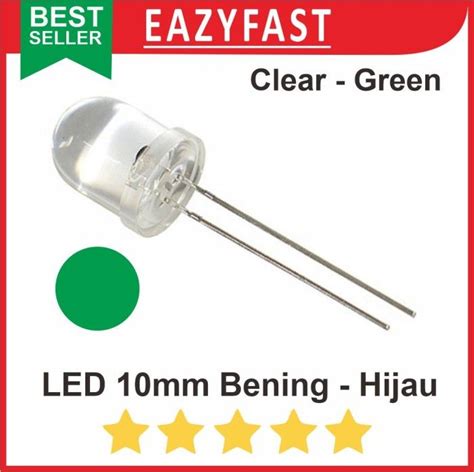 Lampu Led Besar 10mm 10 Mm Clear Green Transparan Bening Nyala Hijau