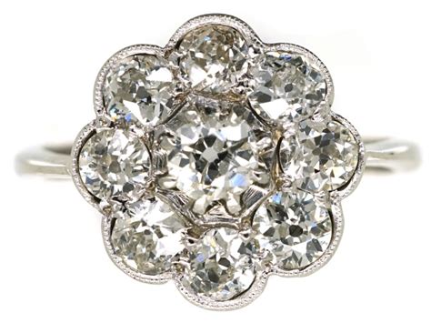 Edwardian 18ct White Gold Diamond Daisy Cluster Ring 211L The