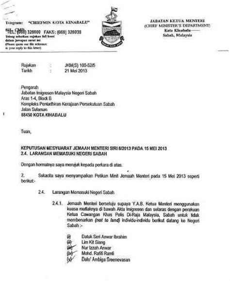 Surat Contoh Aduan Kepada Menteri Besar