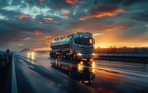 Premium Photo Semi Truck Driving Down Wet Road