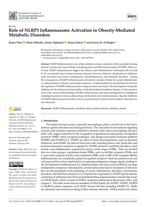 Pdf Role Of Nlrp Inflammasome Activation In Obesity Mediated