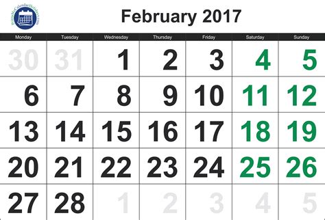 2017 Calendar February Printable Calendar Template 2020 2021