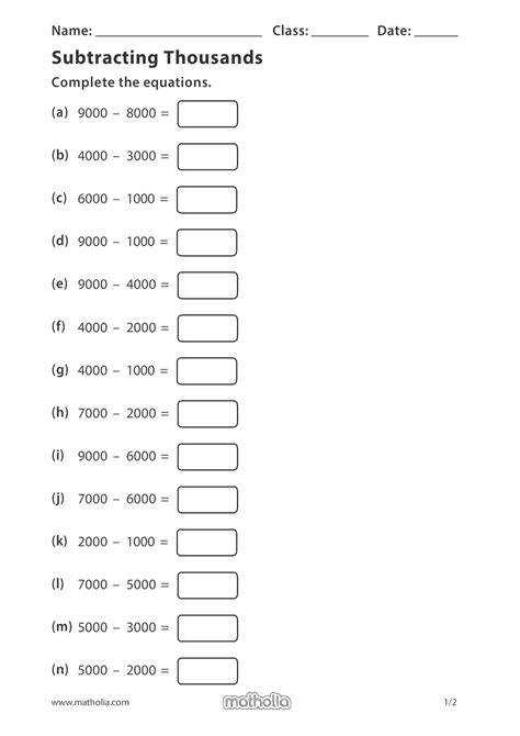 Adding And Subtracting Thousands Worksheets