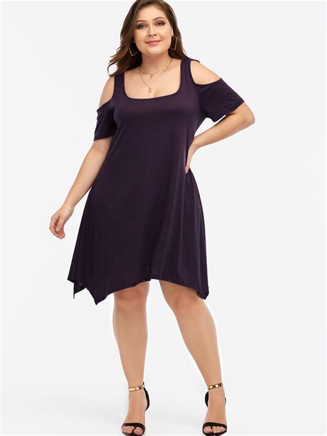 Plus Size Purple Cold Shoulder Dress Us1595 Yoins