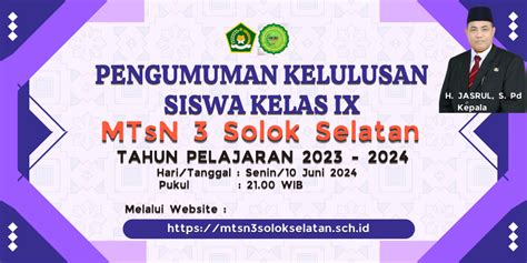 Informasi Kelulusan Siswa Kelas IX MTsN 3 SolSel TP 2023 2024 MTsN 3