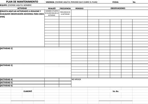 Plan De Mantenimiento Ejemplos Y Formatos Excel Word Pdf