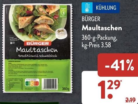 BÜRGER Maultaschen 360 g Packung Angebot bei Aldi Süd