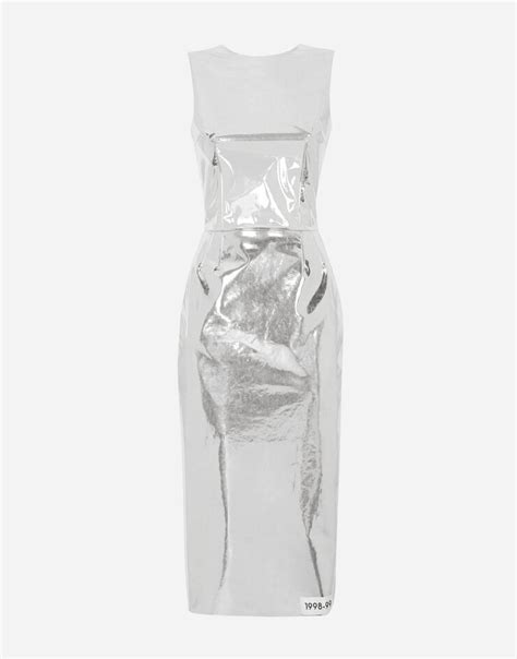 Kim Dolceandgabbana Foiled Jersey Calf Length Dress In Silver For Women