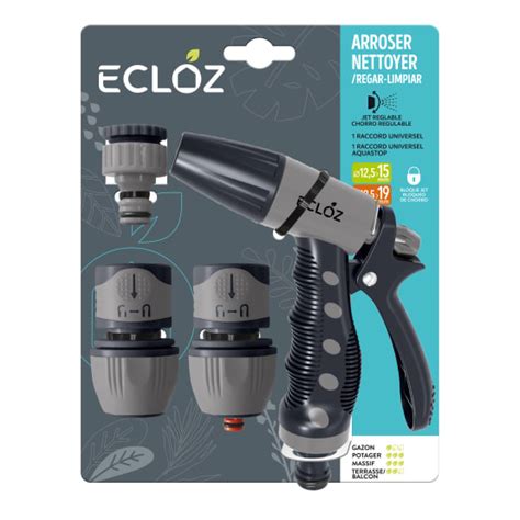 Ecloz Kit pistolet jet réglable avec raccords universel Jardiland