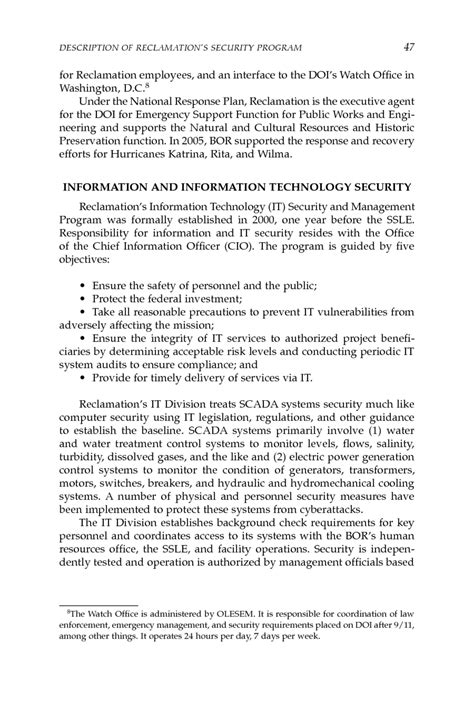 2 Description Of Reclamations Security Program Assessment Of The