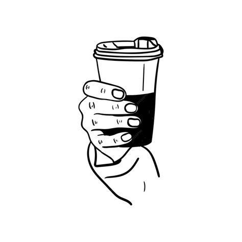 Premium Vector Hand Holding A Cup Of Coffee Icon Hand Drawn Line Art Of Hand Holding A Cup Of