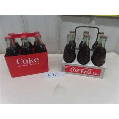 Vintage Plastic Metal Coke 6 Pack Carrier With 6 Painted Old Bottles