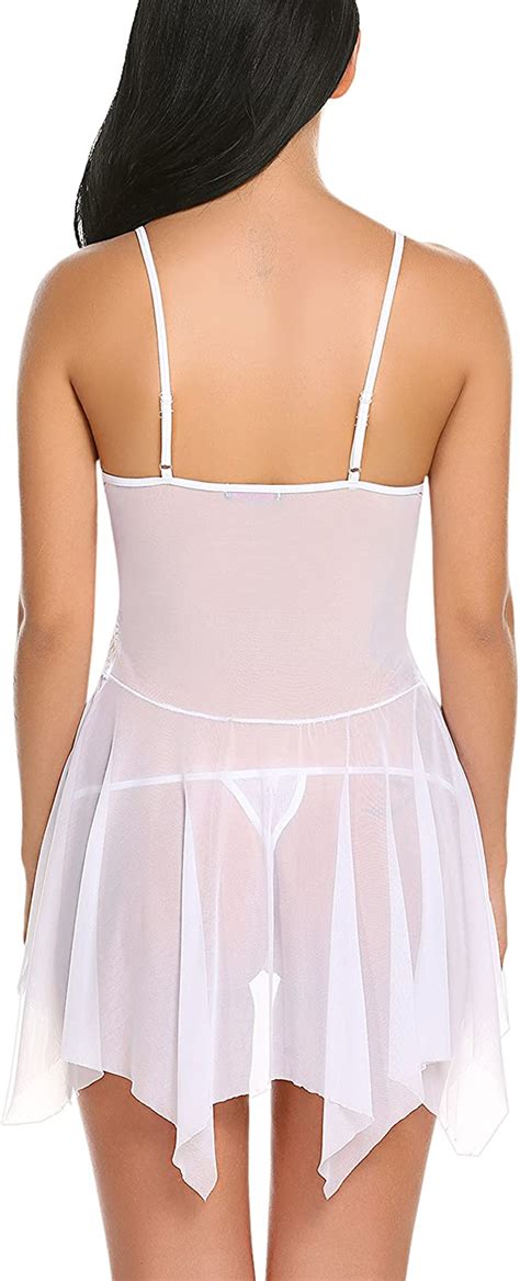 Avidlove Women Lingerie Lace Babydoll V Neck Sleepwear Strap White