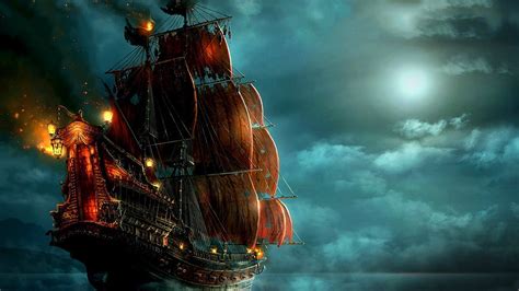 Brown Galleon Ship Digital Wallpaper Pirates Ship Night Fantasy Art