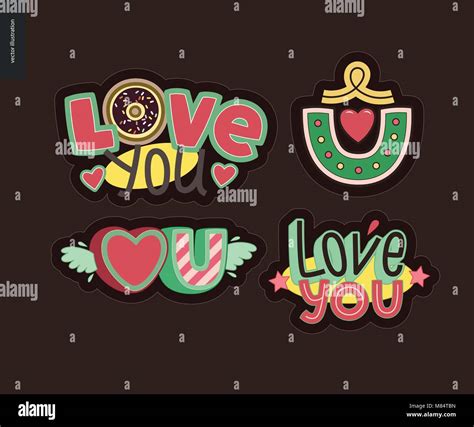 Conjunto De Girlie Contemporáneo Te Amo Carta Logo Un Conjunto De Parches Vector Logo Y Carta