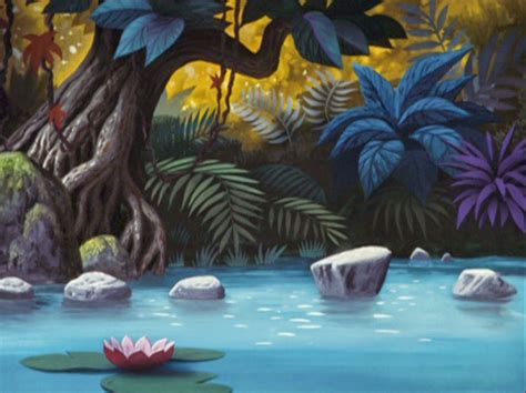 A Painting Of A Pond With Water Lilies And Rocks In The Foreground