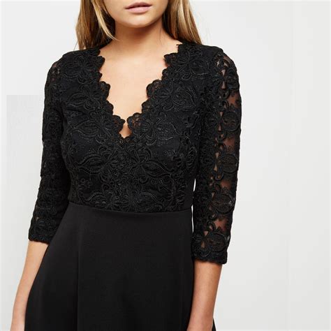 River Island Black Luxury Lace Flared Dress Lyst