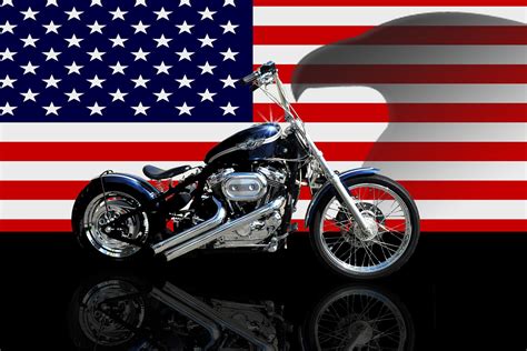 Harley With A Flag Back Ground Harley Bikes Harley Harley Davidson