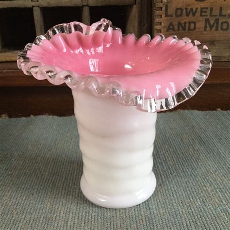 Vintage Pink Fenton Silvercrest Ruffled Vase Case Glass Vase By