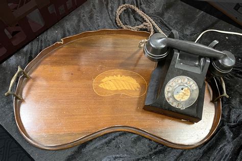 BLACK BAKELITE TELEPHONE INLAID SHELL TRAY A F Southgate Auction Rooms