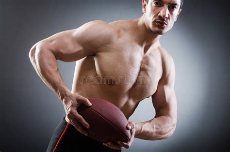The Muscular Man With American Football Stock Photo Image Of Portrait Nude