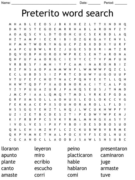 Preterito Word Search Wordmint