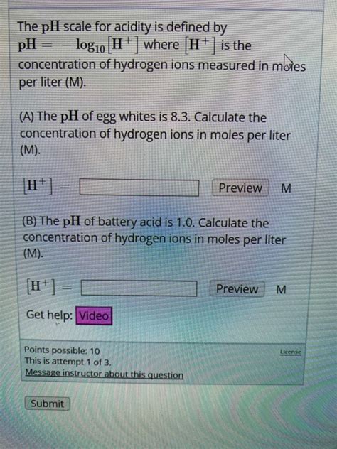 Solved The Pll Scale For Acidity Is Defined By PH Log10 Chegg