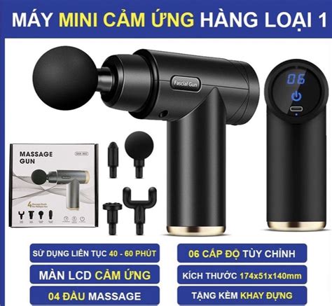 HÀNG CAO CẤP Máy massage Fascial Gun 4 đầu 6 chế độ Cổng sạc USB