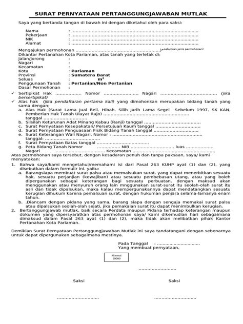 Surat Pernyataan Pertanggungjawaban Mutlak Pdf