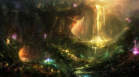 Premium Photo Fantasy Mystical Waterfall Digital Art Style Painting