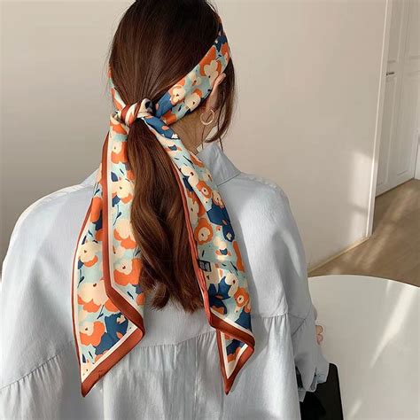 Women Elegant Square Silk Feel Satin Scarf Small Vintage Head Neck Hair