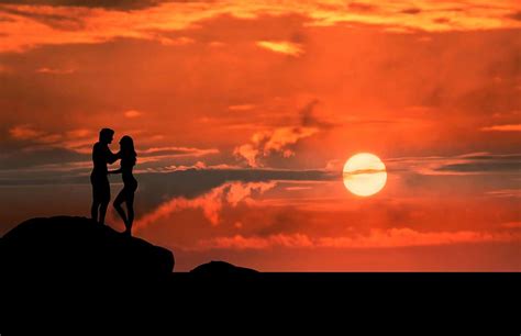 HD wallpaper: sunset, outdoors, dawn, nature, dusk, silhouette, couple ...