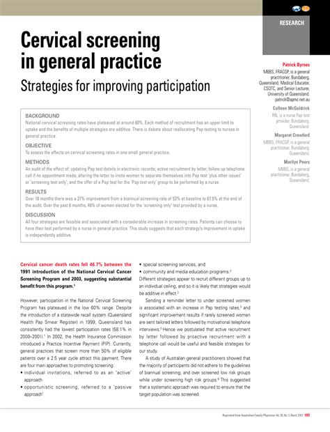 PDF Cervical Screening In General Practice Strategies For Improving