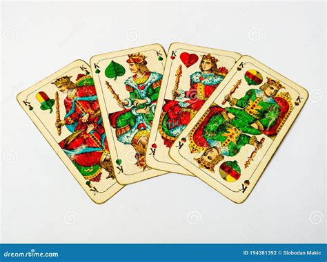 Four Old Ace Cards From Deck Of Playing Cards With German Suits Acorn