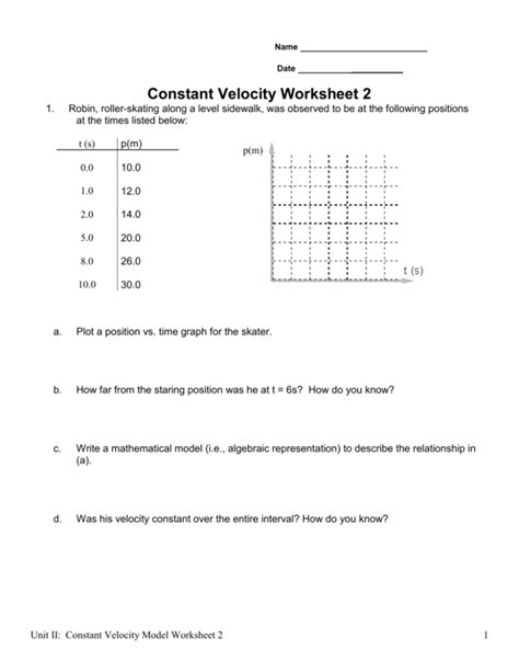 Constant Velocity Worksheet 2