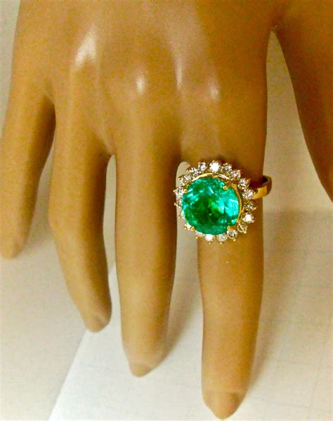 9.65 Carat Fine Natural Round Colombian Emerald Diamond Ring 18K ...