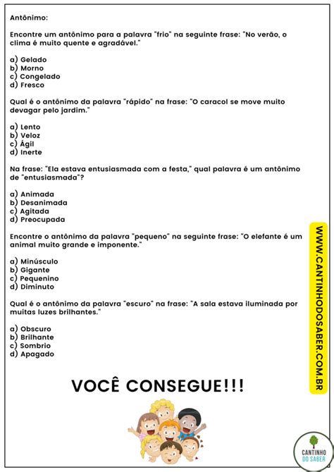 CADERNO DE REFORÇO ESCOLAR SINÔNIMO E ANTÔNIMO 4º ANO