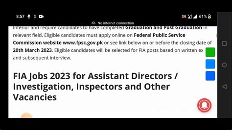 Fia Job For Assistant Directors Investigation Inspectors Youtube