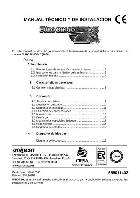 PDF MANUAL TÉCNICO Y DE INSTALACIÓN recambios unidesa