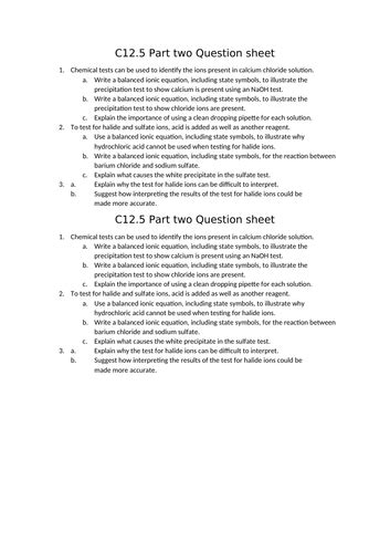 Aqa Gcse Chemistry 9 1 C125 Tests For Negative Ions Required