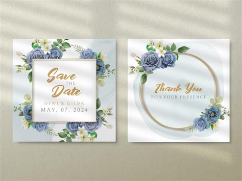 Premium Psd Elegant Royal Blue Roses Wedding Invitation Card