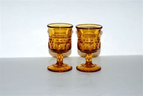 Amber Glass Cordials Set Of Amber Kings Crown Cordials Etsy Amber Glass Pattern Glass