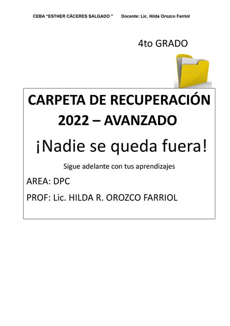 Carpeta De Recuperacion De To Grado Dpc To Grado Carpeta De