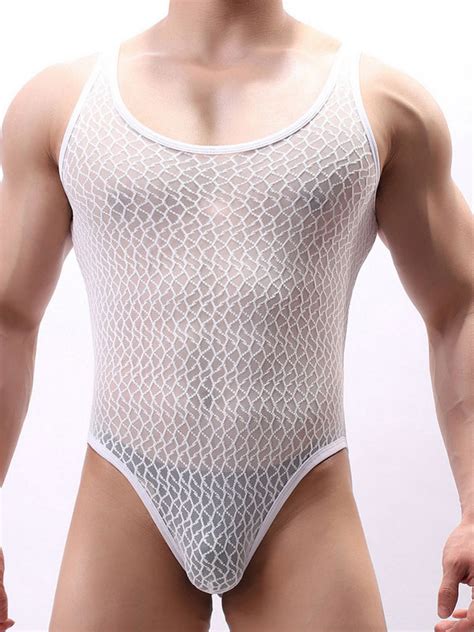 Männlich Sexy Jumpsuit Polyester Nude Semi Sheer Herren Dessous Milanoo