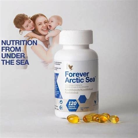 A Bottle Of Forever Arctic Sea Next To Some Vitamin Capsules And An